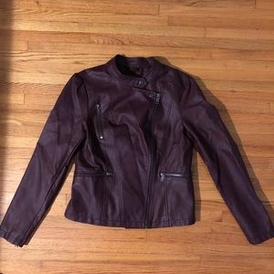 Burgundy Pleather Moto Jacket